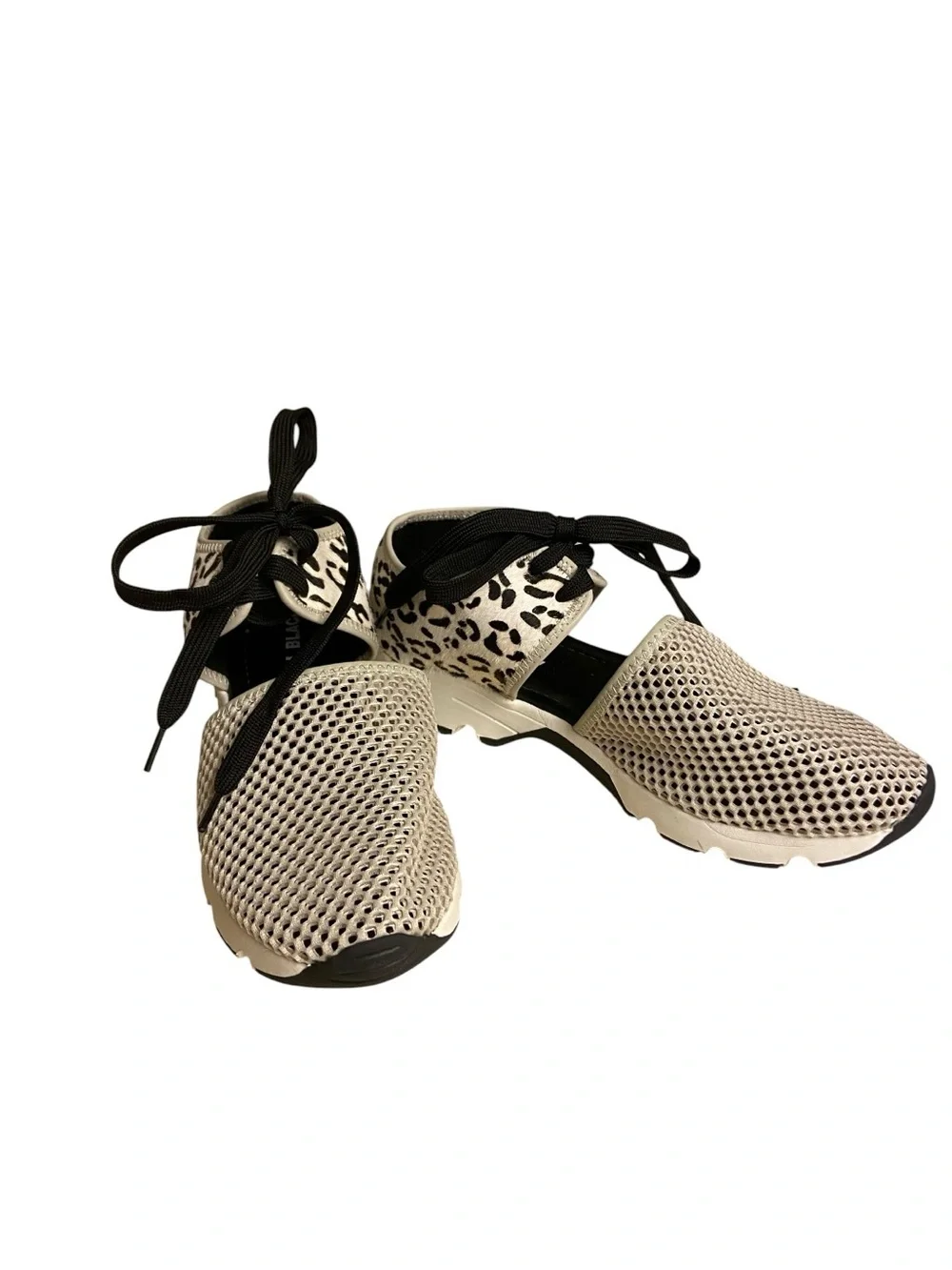 All black amazing mesh Leopard-Accent Breathable Knit Lace-Up Women’s Sneaker - Picture 2 of 4